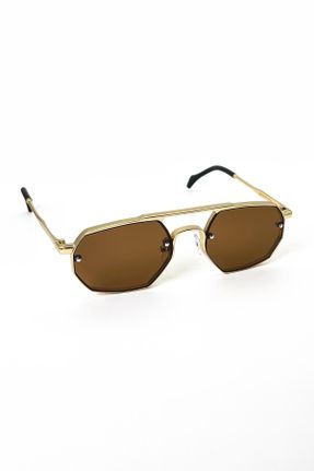 عینک آفتابی طلائی مردانه 55 UV400 مات هندسی کد 710921935