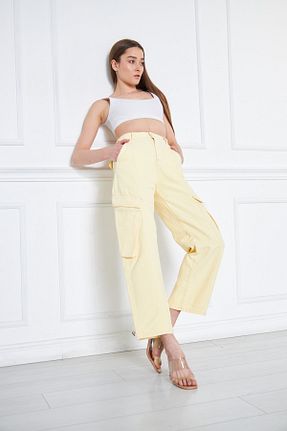 شلوار جین زرد زنانه پاچه گشاد CRC JEANS - کد 695131294
