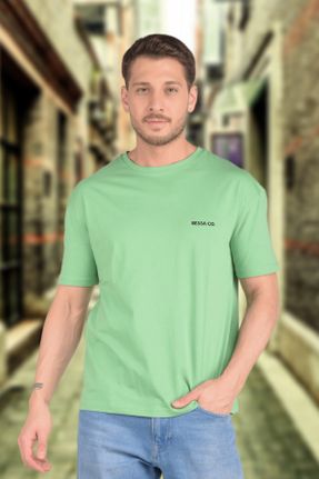 تی شرت سبز مردانه ریلکس یقه گرد پنبه (نخی) تکی کد 711574445