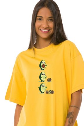 تی شرت زرد زنانه اورسایز یقه گرد پنبه - پلی استر کد 711474832