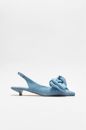 کفش پاشنه بلند کلاسیک آبی زنانه پارچه نساجی پاشنه نازک پاشنه کوتاه ( 4 - 1 cm ) کد 712166701