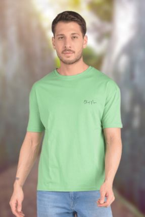 تی شرت سبز مردانه ریلکس یقه گرد پنبه (نخی) تکی کد 711584856