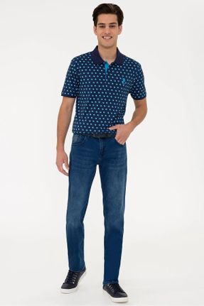 شلوار جین آبی مردانه پاچه تنگ پنبه (نخی) ساده کد 711589795