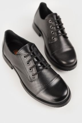 کفش آکسفورد مشکی زنانه چرم طبیعی پاشنه کوتاه ( 4 - 1 cm ) کد 712235057