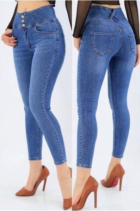 شلوار جین آبی زنانه پاچه تنگ فاق بلند جین اسلیم کد 465922590