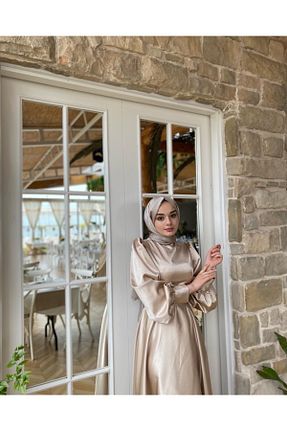 لباس مجلسی و فارغ التحصیلی بژ زنانه ساتن GKCDRESS - کد 712533592
