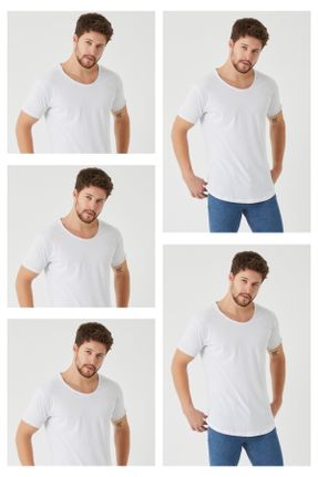 تی شرت سفید مردانه اورسایز یقه گشاد 3