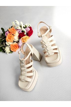 صندل بژ زنانه پاشنه پلتفرم Of&Off - کد 713003186