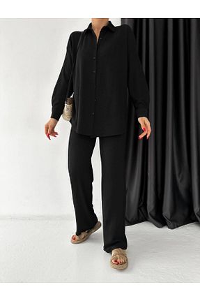 ست بالاتنه و پائین تنه مشکی زنانه بافتنی ESCBUTİK - کد 713080199