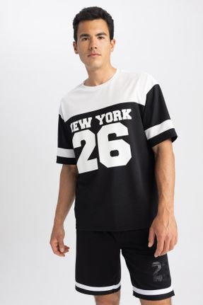 تی شرت مشکی مردانه رگولار یقه گرد پلی استر تکی کد 712781711