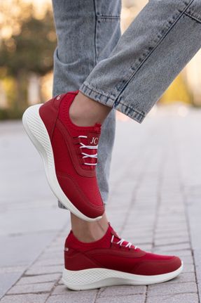 کفش اسنیکر قرمز زنانه بند دار چرم مصنوعی کد 381595855
