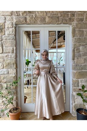لباس مجلسی و فارغ التحصیلی بژ زنانه ساتن GKCDRESS - کد 712533592