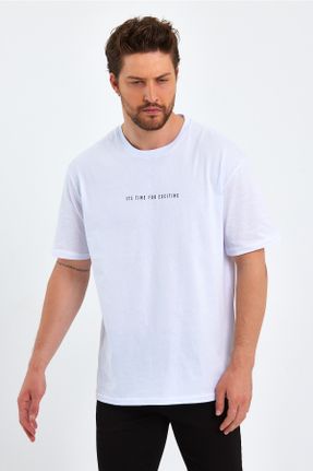 تی شرت سفید مردانه اورسایز یقه گرد پنبه (نخی) تکی بیسیک کد 98319113