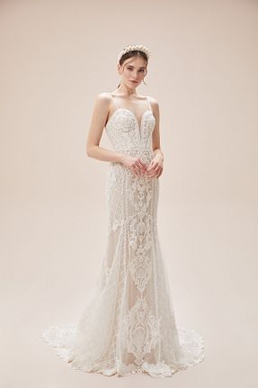 لباس عروس نباتی زنانه دانتل Oleg Cassini - کد 132631467