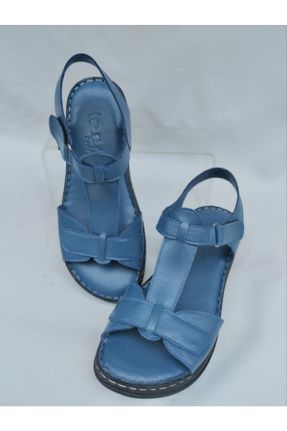 دمپائی آبی زنانه چرم طبیعی پاشنه ساده پاشنه کوتاه ( 4 - 1 cm ) کد 712789958
