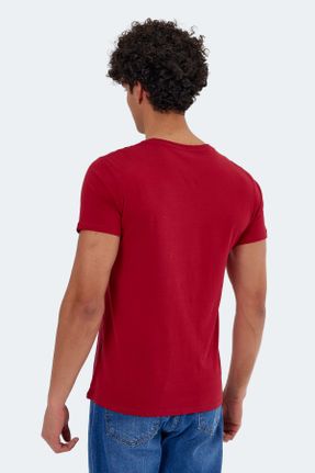 تی شرت زرشکی مردانه رگولار یقه گرد تکی کد 713503581