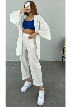 کیمونو و کافتان سفید زنانه کتان LB Laluna Butik - کد 713440065