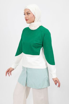 سوئیشرت سبز زنانه پنبه - پلی استر بافتنی اورسایز بدون جیب کد 713591088
