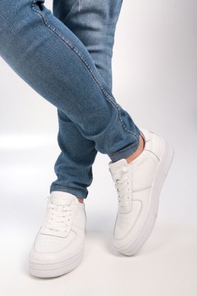 کفش اسنیکر سفید زنانه بند دار چرم طبیعی چرم طبیعی کد 713725499