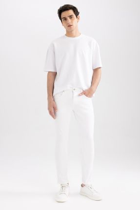 شلوار جین سفید مردانه پاچه لوله ای پنبه (نخی) کد 713615363