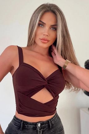 بلوز قهوه ای زنانه ساده ecemore - کد 234837873