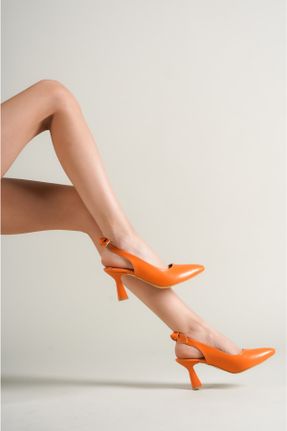 کفش پاشنه بلند کلاسیک نارنجی زنانه چرم مصنوعی پاشنه ضخیم پاشنه متوسط ( 5 - 9 cm ) کد 714673541