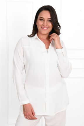 بلوز سفید زنانه رگولار یقه پیراهنی پنبه (نخی) آستین استاندارد کد 714270879