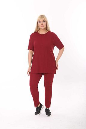 ست بالاتنه و پائین تنه زرشکی زنانه بافت ABARSE - کد 715770687
