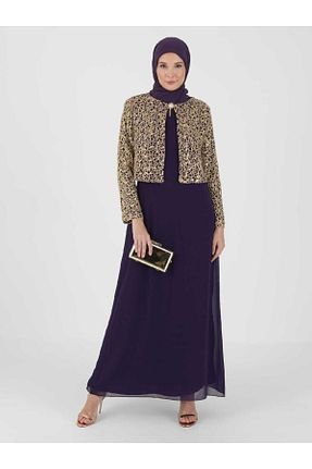 لباس مجلسی حجاب بنفش زنانه یقه دوچرخه meksila - کد 683030543