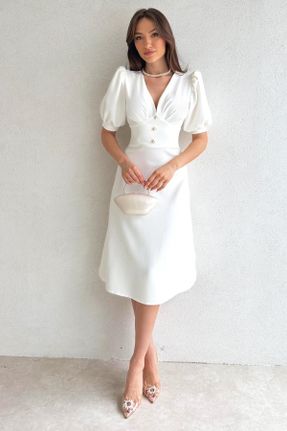 لباس سفید زنانه بافتنی پنبه - پلی استر رگولار آستین-کوتاه کد 687873574