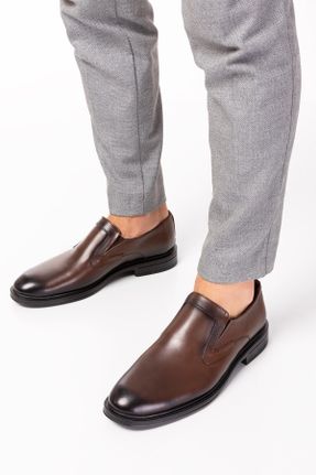 کفش کلاسیک قهوه ای مردانه چرم طبیعی پاشنه کوتاه ( 4 - 1 cm ) کد 716237865