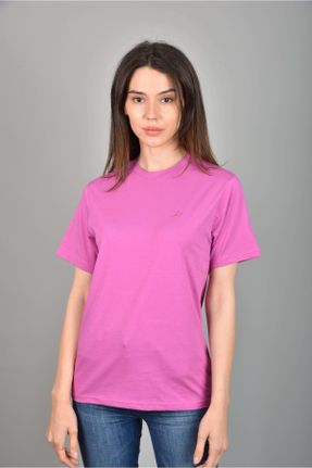 تی شرت صورتی زنانه کراپ فیت یقه خدمه جوان کد 713595732