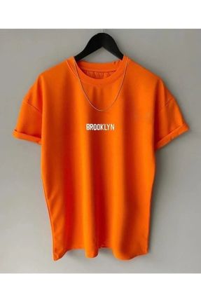 تی شرت نارنجی بچه گانه اورسایز یقه گرد پنبه - پلی استر تکی کد 673725168