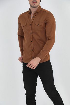 پیراهن قهوه ای مردانه اسلیم فیت ENZİM JEANS - کد 701478668