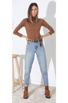 شلوار جین آبی زنانه پاچه لوله ای فاق بلند جین کد 45980969