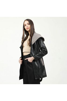 پالتو پشمی مشکی زنانه رگولار Dericlub - کد 46069504
