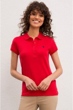 پولوشرت قرمز زنانه پنبه (نخی) اسلیم فیت آستین-کوتاه تکی کد 46392502