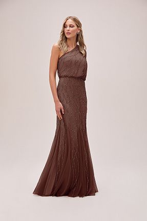 لباس مجلسی و فارغ التحصیلی قهوه ای زنانه پولک دوزی Oleg Cassini - کد 52284390