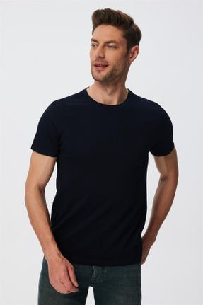 تی شرت سرمه ای مردانه یقه گرد رگولار تکی کد 717619807