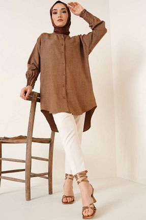 پیراهن حجاب قهوه ای زنانه رگولار MODA HEVRA - کد 717789997