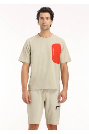 تی شرت بژ مردانه رگولار یقه گرد تکی طراحی کد 672771189