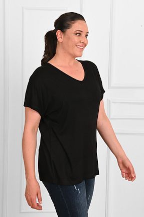تیشرت مشکی زنانه سایز بزرگ Koza Butik - کد 683153527