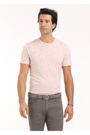 تی شرت صورتی مردانه یقه گرد رگولار تکی طراحی کد 646742210