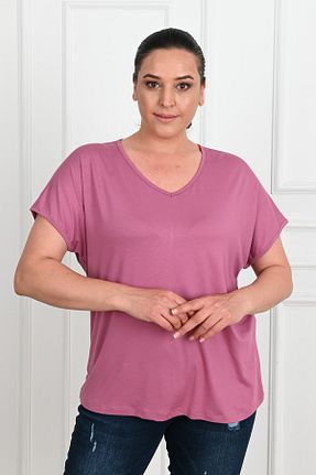 تیشرت صورتی زنانه سایز بزرگ Koza Butik - کد 719108485
