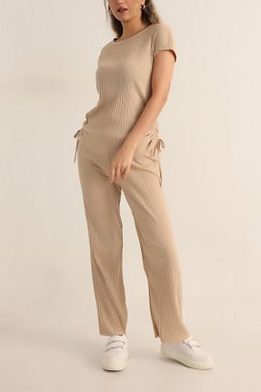 ست بالاتنه و پائین تنه بژ زنانه بافتنی MB-MODA BİZİMLE - کد 712488008