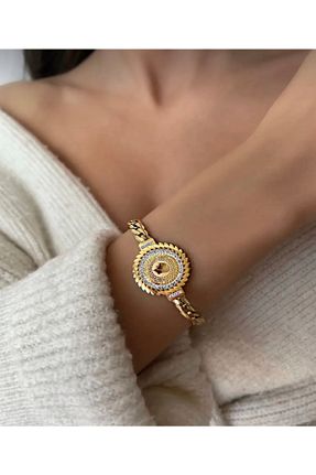 دستبند استیل (فولاد) طلائی زنانه استیل ضد زنگ İNN JEWELLERY - کد 719799904