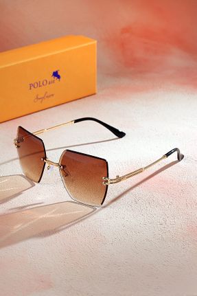 عینک آفتابی قهوه ای زنانه 57 UV400 فلزی سایه روشن هندسی کد 286242109