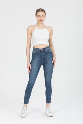 شلوار جین سرمه ای زنانه پاچه تنگ فاق بلند جین کد 717777067