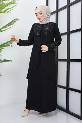 لباس مجلسی حجاب مشکی زنانه یقه دوچرخه KMKkombin - کد 723480439