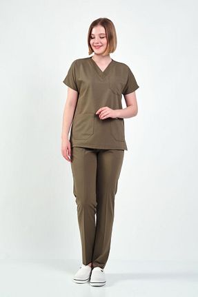 ست بالاتنه و پائین تنه خاکی زنانه بافتنی Owlet Medikal - کد 725371544